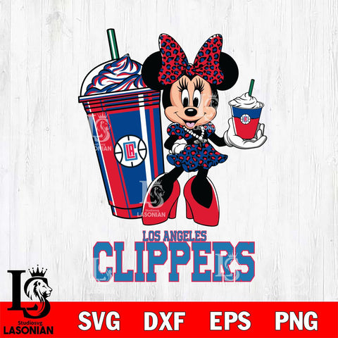 Los Angeles Clippers Minnie Mouse Fan And Coffee Svg Eps Dxf Png File, Digital Download, Instant Download