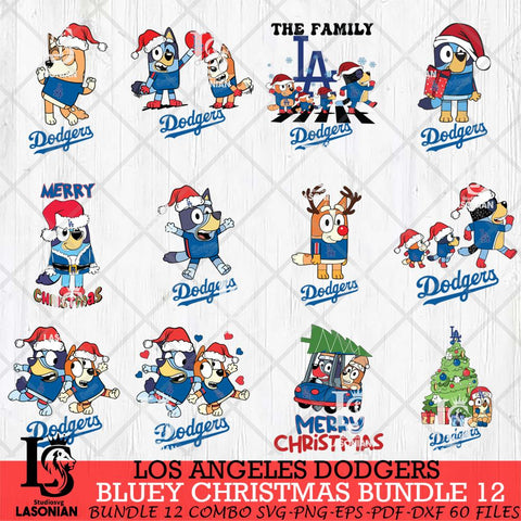 Los Angeles Dodgers Bluey Happy Christmas Bundle 12 Svg Eps Dxf Png File, Digital Download