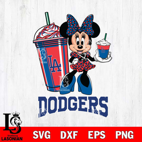 Los Angeles Dodgers Minnie Mouse Fan And Coffee Svg Eps Dxf Png File, Digital Download, Instant Download