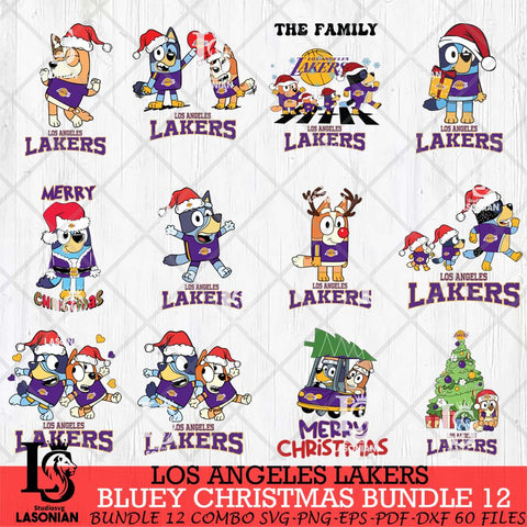 Los Angeles Lakers Bluey Happy Christmas Bundle 12 Svg Eps Dxf Png File, Digital Download