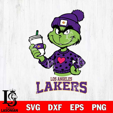 Los Angeles Lakers Boujee Grinch Heart Christmas Cut Files Cricut, Svg Dxf Eps Png file , Silhouette