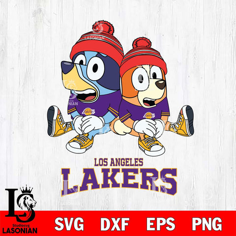 Los Angeles Lakers Christmas Bluey & Bingo Sit Svg , Christmas Svg , Bluey svg , Digital Download, dxf eps png pdf file