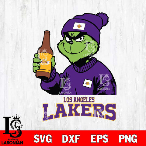 Los Angeles Lakers Grinch Drinking Beer Christmas Cut Files Cricut, Svg Dxf Eps Png file , Silhouette