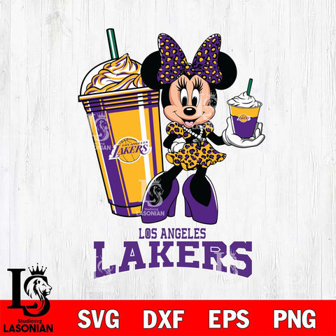 Los Angeles Lakers Minnie Mouse Fan And Coffee Svg Eps Dxf Png File, Digital Download, Instant Download