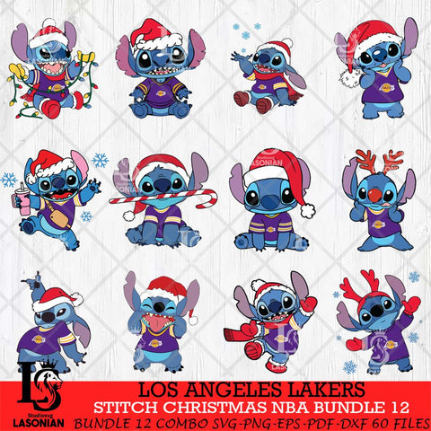 Los Angeles Lakers Stitch Christmas NBA Bundle 12 SVG DXF EPS PNG file,Bundle NBA Svg, Digital download, Cut file