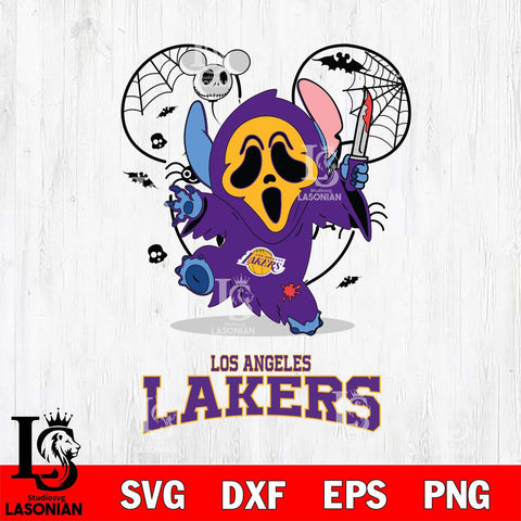 Los Angeles Lakers Stitch Ghost Face Halloween 2 Svg Eps Dxf Png File, Digital Download, Instant Download