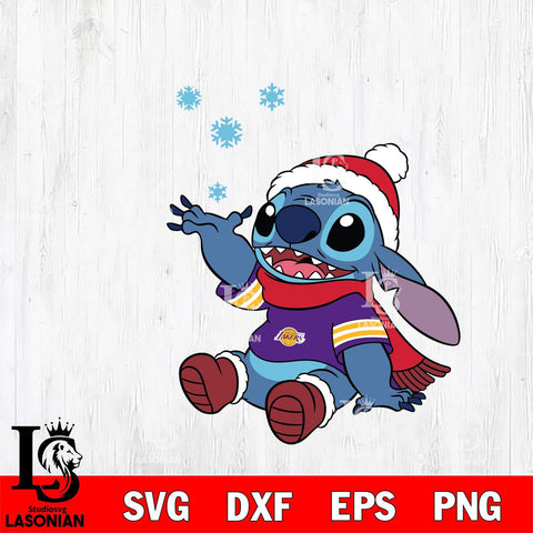 Los Angeles Lakers Stitch Wearing Winter Scarf Svg Dxf Eps Png file, Digital download,Clipart, Cut Files Cricut , Silhouette