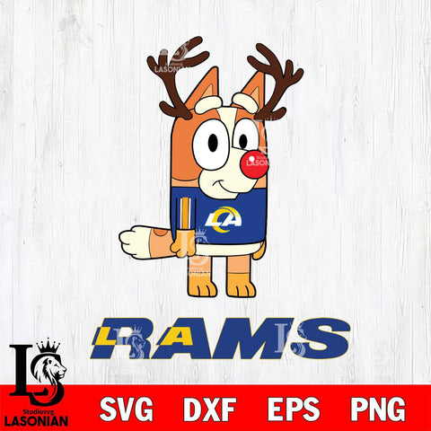 Los Angeles Rams Bluey Chilli Christmas Deer Svg Eps Dxf Png File, Digital Download