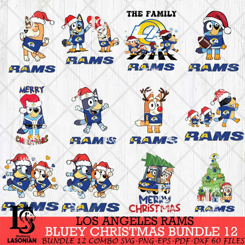 Los Angeles Rams Bluey Christmas Holiday Bundle 12 Svg Eps Dxf Png File, Digital Download