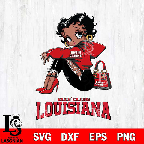 Louisiana Ragin' Cajuns Betty Boop Black Fan Girl Svg Eps Dxf Png File, Digital Download, Instant Download