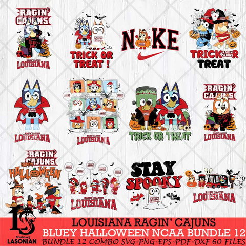 Louisiana Ragin' Cajuns Bluey Halloween NCAA 12 SVG Eps Dxf Png File, Bundle NCAA svg, Digital Download, Instant Download