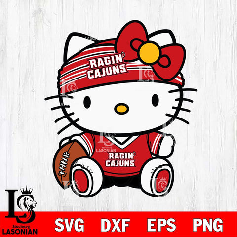 Louisiana Ragin' Cajuns Cute Hello Kitty Football 12 Svg Eps Dxf Png File, NCAA svg, Digital Download, Instant Download