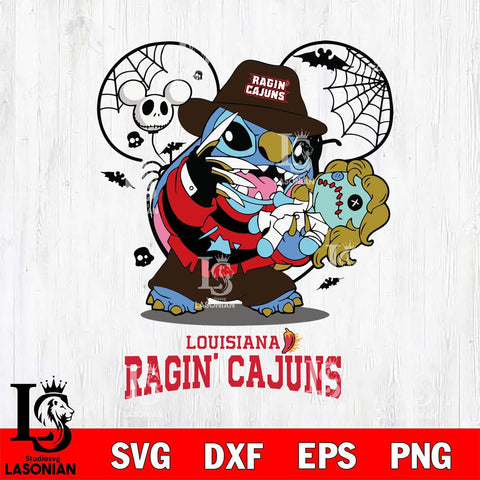 Louisiana Ragin' Cajuns Stitch Freddy Krueger Halloween Svg Eps Dxf Png File, Digital Download, Instant Download