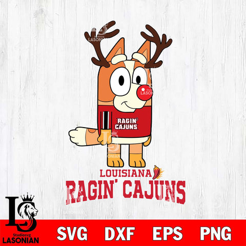 Louisiana Ragin' Cajuns Bluey Chilli Christmas Deer Svg Eps Dxf Png File, Digital Download