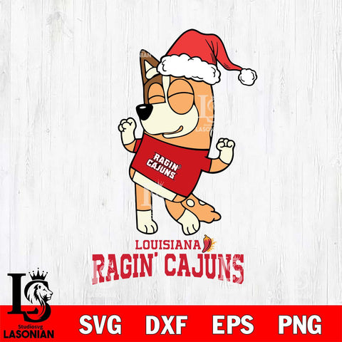 Louisiana Ragin' Cajuns Bluey Chilli Happy Christmas Svg Eps Dxf Png File, Digital Download