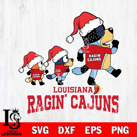 Louisiana Ragin' Cajuns Bluey Family Christmas Svg Eps Dxf Png File, Digital Download