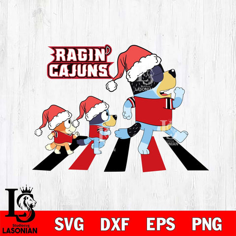 Louisiana Ragin' Cajuns Family Bluey Walking Christmas Svg Eps Dxf Png File, Digital Download, Instant Download