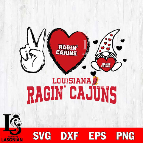 Louisiana Ragin' Cajuns Gnomes Peace & Love Svg Eps Dxf Png File, Digital Download, Instant Download