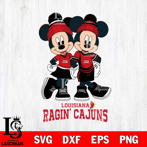 Louisiana Ragin' Cajuns Mickey And Minnie Mouse Football Svg Eps Dxf Png File, NCAA svg , File Cut , Digital Download , Instant Download, Cut Svg Files