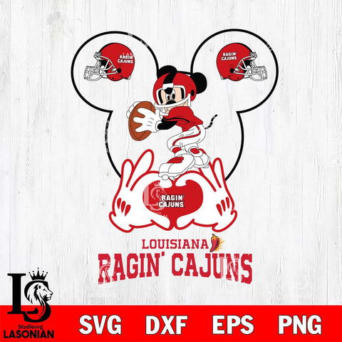 Louisiana Ragin' Cajuns Mickey Heart Rugby Svg Eps Dxf Png File, Digital Download ,Instant Download, Cricut File