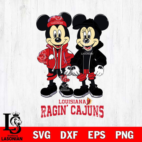 Louisiana Ragin' Cajuns Mickey Minnie Mouse Football Svg Eps Dxf Png File, NCAA svg , File Cut , Digital Download , Instant Download, Cut Svg Files