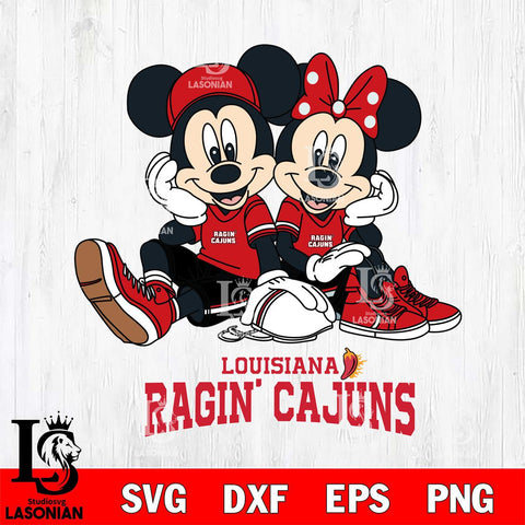 Louisiana Ragin' Cajuns Mickey Minnie Mouse Football Sit Svg Eps Dxf Png File, NCAA svg , File Cut , Digital Download , Instant Download, Cut Svg Files