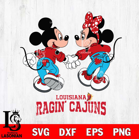 Louisiana Ragin' Cajuns Mickey Minnie Valentine Rugby Svg Eps Dxf Png File, Digital Download ,Instant Download, Cricut File