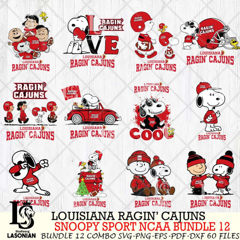 Louisiana Ragin' Cajuns  Snoopy NCAA Bundle 12 SVG Svg Eps Dxf Png File, Digital Download