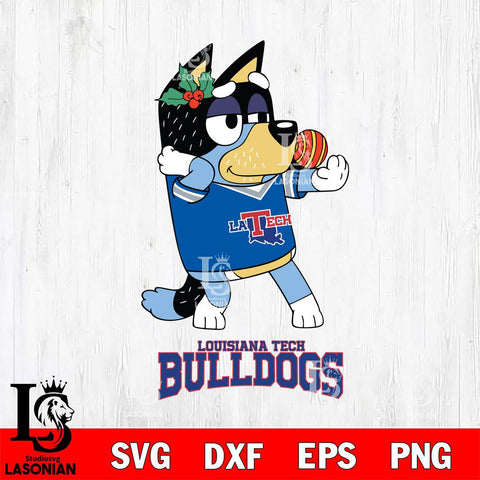 Louisiana Tech Bulldogs Christmas Bluey Bandit Heeler Cut Files,Bluey Cricut,Christmas Svg , Bluey svg , Digital Download, dxf eps png pdf file