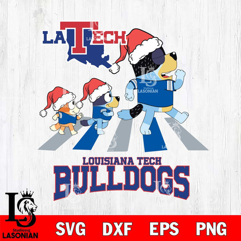 Louisiana Tech Bulldogs Christmas Family Bluey Walking Cut Files,Bluey Cricut,Christmas Svg , Bluey svg , Digital Download, dxf eps png pdf file