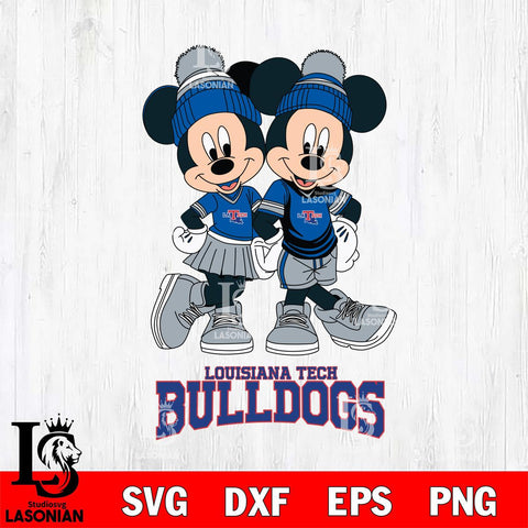 Louisiana Tech Bulldogs Mickey And Minnie Mouse Football Svg Eps Dxf Png File, NCAA svg , File Cut , Digital Download , Instant Download, Cut Svg Files