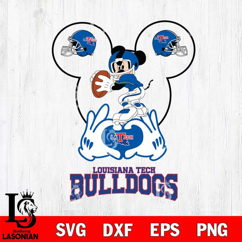 Louisiana Tech Bulldogs Mickey Heart Rugby Svg Eps Dxf Png File, Digital Download ,Instant Download, Cricut File