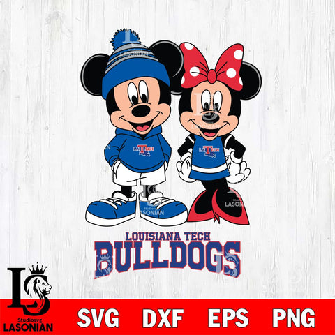 Louisiana Tech Bulldogs Mickey Minnie Mouse Cute Football Svg Eps Dxf Png File, NCAA svg , File Cut , Digital Download , Instant Download, Cut Svg Files