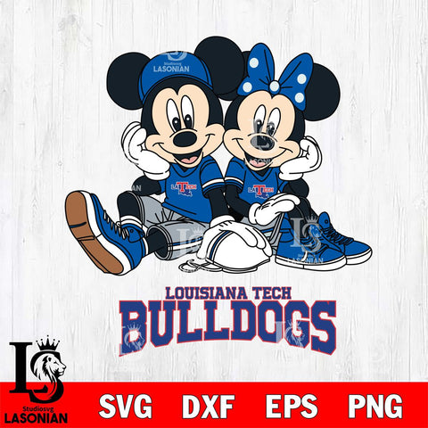 Louisiana Tech Bulldogs Mickey Minnie Mouse Football Sit Svg Eps Dxf Png File, NCAA svg , File Cut , Digital Download , Instant Download, Cut Svg Files