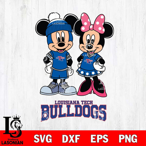 Louisiana Tech Bulldogs Mickey Minnie Mouse Pink Svg Eps Dxf Png File, NCAA svg , File Cut , Digital Download , Instant Download, Cut Svg Files