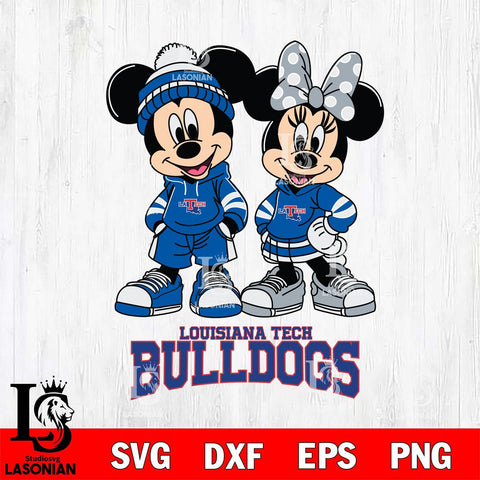 Louisiana Tech Bulldogs Mickey Minnie Rugby Hoodie Svg Eps Dxf Png File, NCAA svg , File Cut , Digital Download , Instant Download, Cut Svg Files