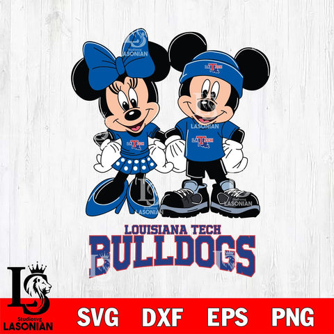 Louisiana Tech Bulldogs Mickey Minnie Rugby ball Svg Eps Dxf Png File, NCAA svg , File Cut , Digital Download , Instant Download, Cut Svg Files