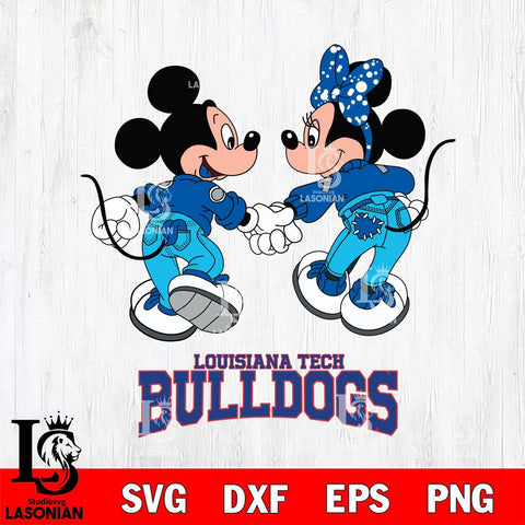 Louisiana Tech Bulldogs Mickey Minnie Valentine Rugby Svg Eps Dxf Png File, Digital Download ,Instant Download, Cricut File