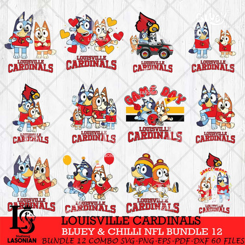 Louisville Cardinals Bluey & Bingo Bundle 12 SVG Svg Eps Dxf Png File, Bundle NCAA svg, Digital Download, Instant Download