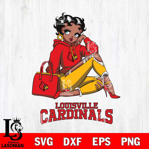 Louisville Cardinals Awesome Black Fan Girl Betty Boop, Svg Eps Dxf Png File, Digital Download