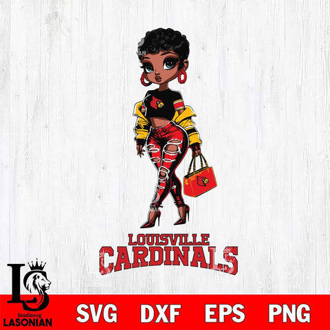 Louisville Cardinals Beautiful Black Fan Girl, Svg Eps Dxf Png File, Digital Download