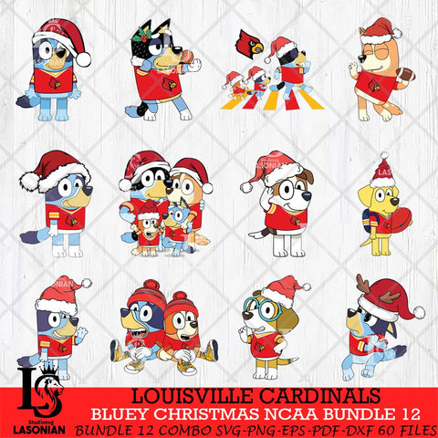 Louisville Cardinals Bluey Christmas NCAA Bundle 12 SVG Eps Dxf Png File, Digital Download, Instant Download