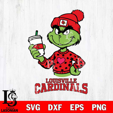 Louisville Cardinals Boujee Grinch Heart Christmas Cut Files Cricut, Svg Dxf Eps Png file, Digital download , Silhouette