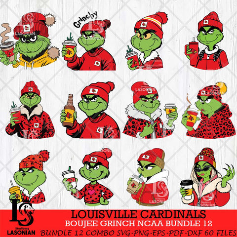 Louisville Cardinals Boujee Grinch NCAA Bundle 12 SVG Eps Dxf Png File, Digital Download, Instant Download