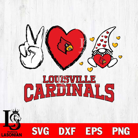 Louisville Cardinals Gnomes Peace & Love Svg Eps Dxf Png File, Digital Download, Instant Download