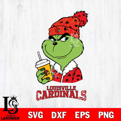 Louisville Cardinals Grinch Cofffe Christmas Cut Files Cricut, Svg Dxf Eps Png file, Digital download , Silhouette