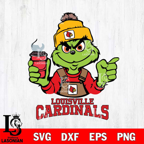 Louisville Cardinals Grinch with coffee Svg Eps Dxf Png File, Digital Download, Instant Download