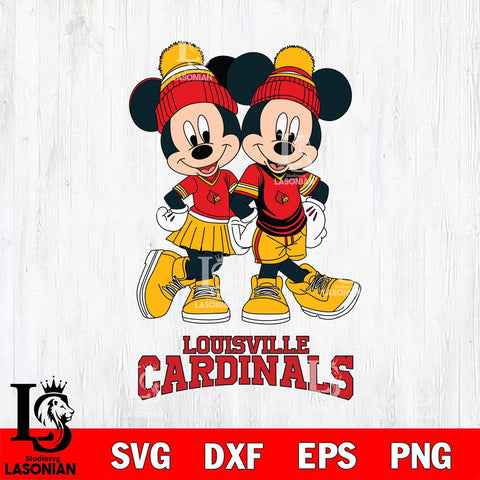 Louisville Cardinals Mickey And Minnie Mouse Football Svg Eps Dxf Png File, NCAA svg , File Cut , Digital Download , Instant Download, Cut Svg Files