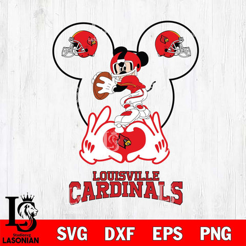 Louisville Cardinals Mickey Heart Rugby Svg Eps Dxf Png File, Digital Download ,Instant Download, Cricut File