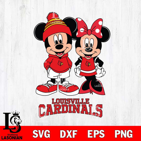 Louisville Cardinals Mickey Minnie Mouse Cute Football Svg Eps Dxf Png File, NCAA svg , File Cut , Digital Download , Instant Download, Cut Svg Files